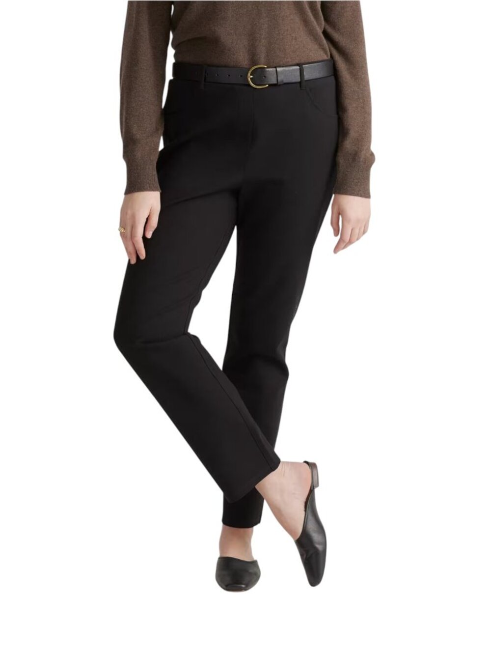 Quince Ultra-Stretch Ponte Straight Leg Pants Black Medium Petite
